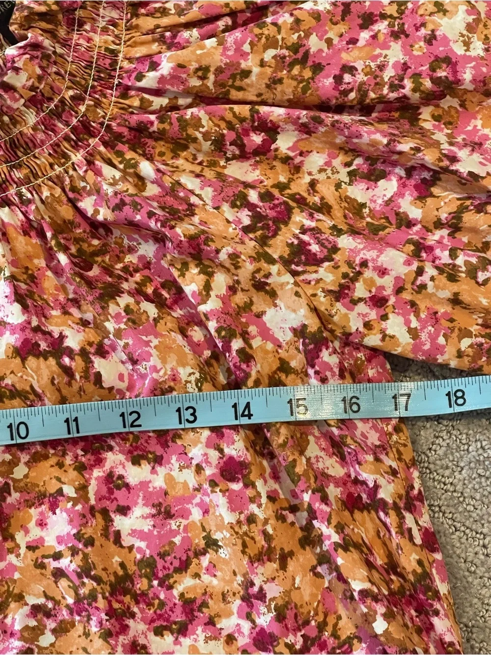 J. Crew Smocked Puff-Sleeve Blouse, Ties In Back, Pink Faded Floral, Size XXS